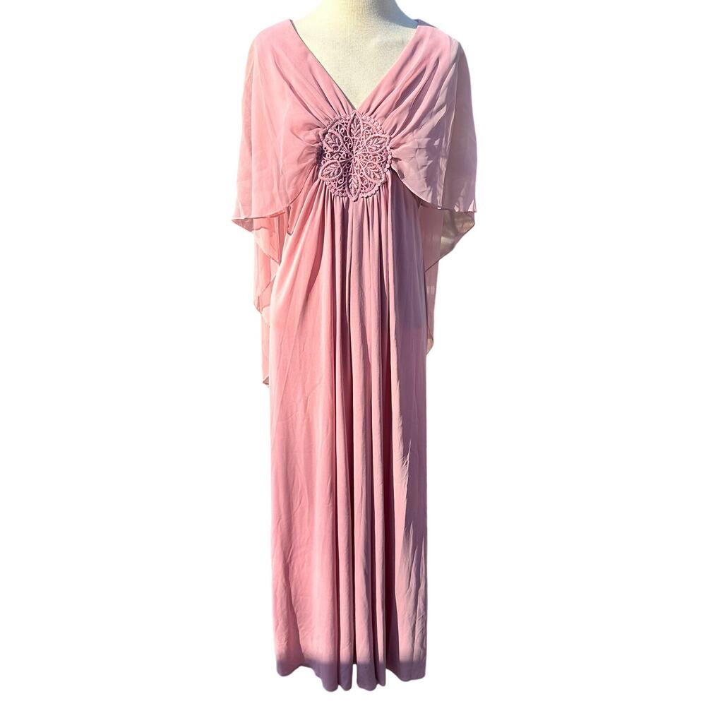 70s Vintage Pink Cape Dress Matthew for JoEd Sophisticates Size 14 Small